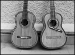 At left is a guitar restored by Tobias Braun and right is a guitar by Vicente Parres from the Sr. Aparicio's collection