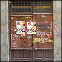 The entrance to Santos Hernandez’ shop in Madrid, Spain, now in disrepair.