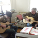 Adam Bahrami (left) with LaMalva OM, and Fran LaMalva with RM Motolla classical.