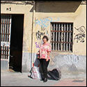 Lisa Hurlong outside Antonio Marin's shop