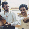 Charles Rufino (left)  in Jimmy D'Aquisto's shop, 1986