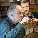 Daniel Sinier (left) and Jerome taking detailed measurements on Torres soundboard