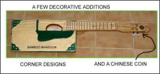 Full view of the top of the Bamboo mandolin with decorative additions